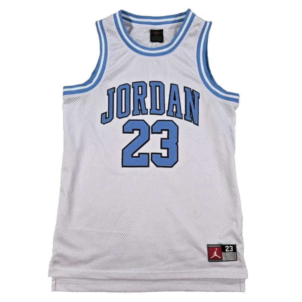 Boys Air Jordan #23 Basketball Jersey White Carolina Blue Youth Large 12-13 Yrs
